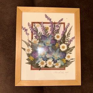 Pressed Dried Flowers Original Signed Artwork by Michelle Oye, Framed Foil Art